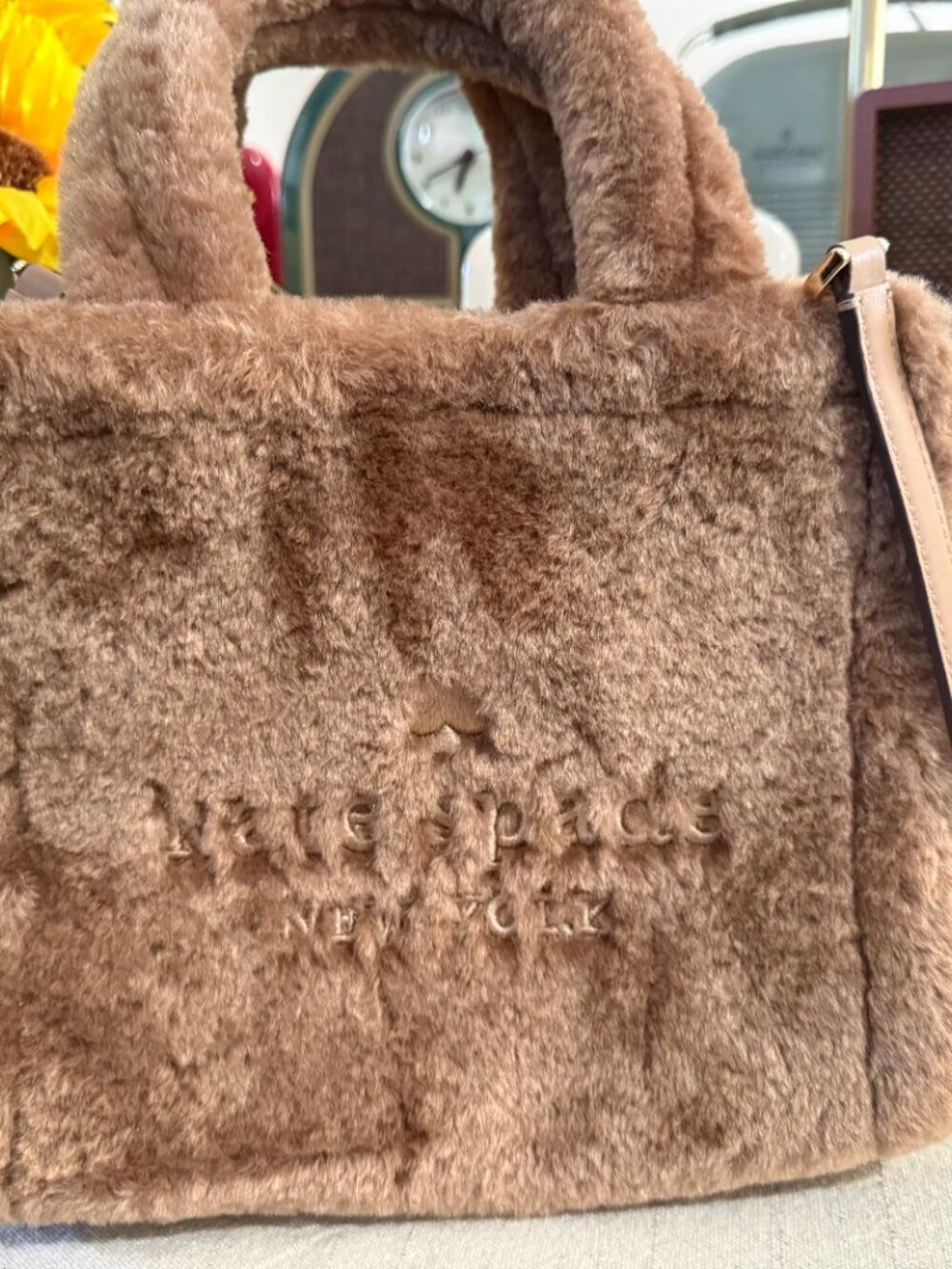 Kate Spade New York Faux Shearling Teddy Tote Crossbody | Blush Taupe | Like New - Picture 3 of 8